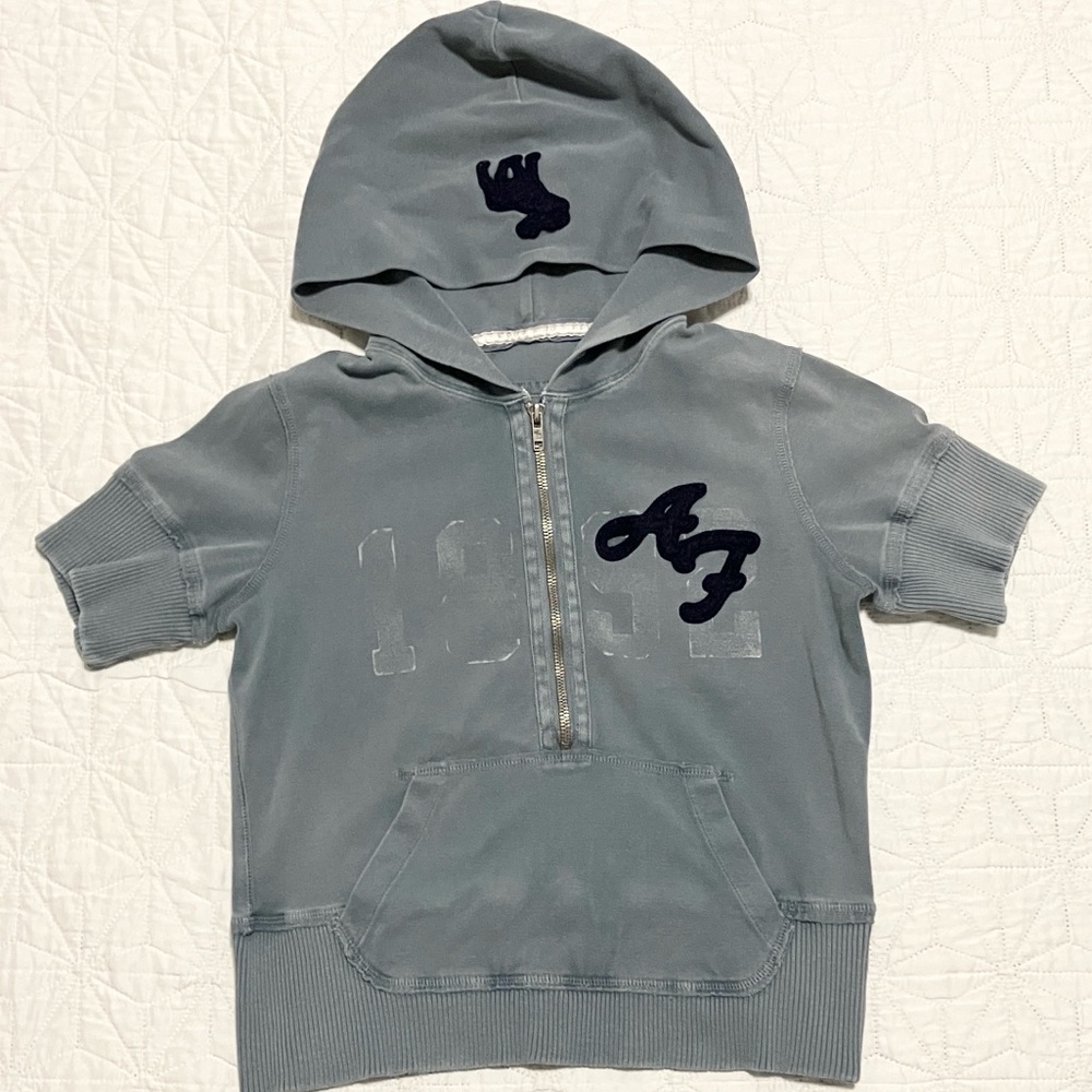 Abercrombie & Fitch Short-Sleeve Hooded Sweatshirt in Slate Blue